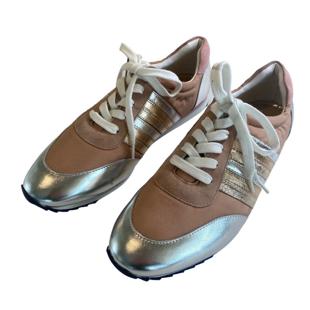 New Boden Metallic Stripes Pink Blush Laces Up Trainers Sneakers EU 41 No Box